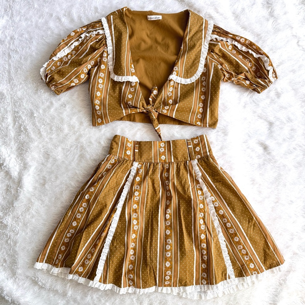 FINAL PRICE For Love and Lemons S Stripe Floral Matching Crop Top Mini Skirt Set
